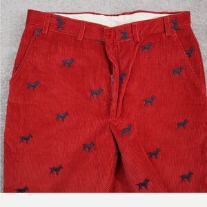Orvis Red Corduroy Pants with Embroidered Design